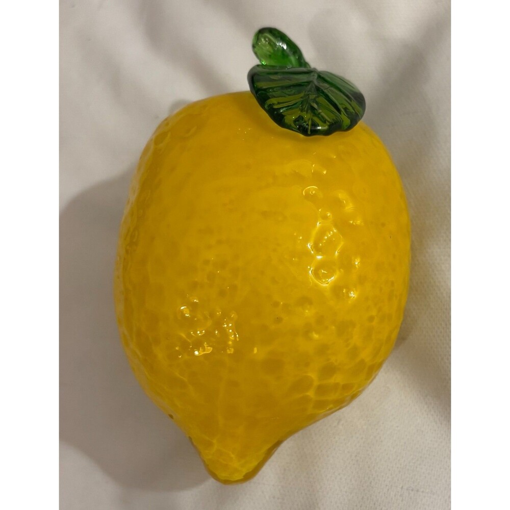 Vintage Murano Style Lemon Hand Blown Glass Yellow 5” Textured Realistic Art